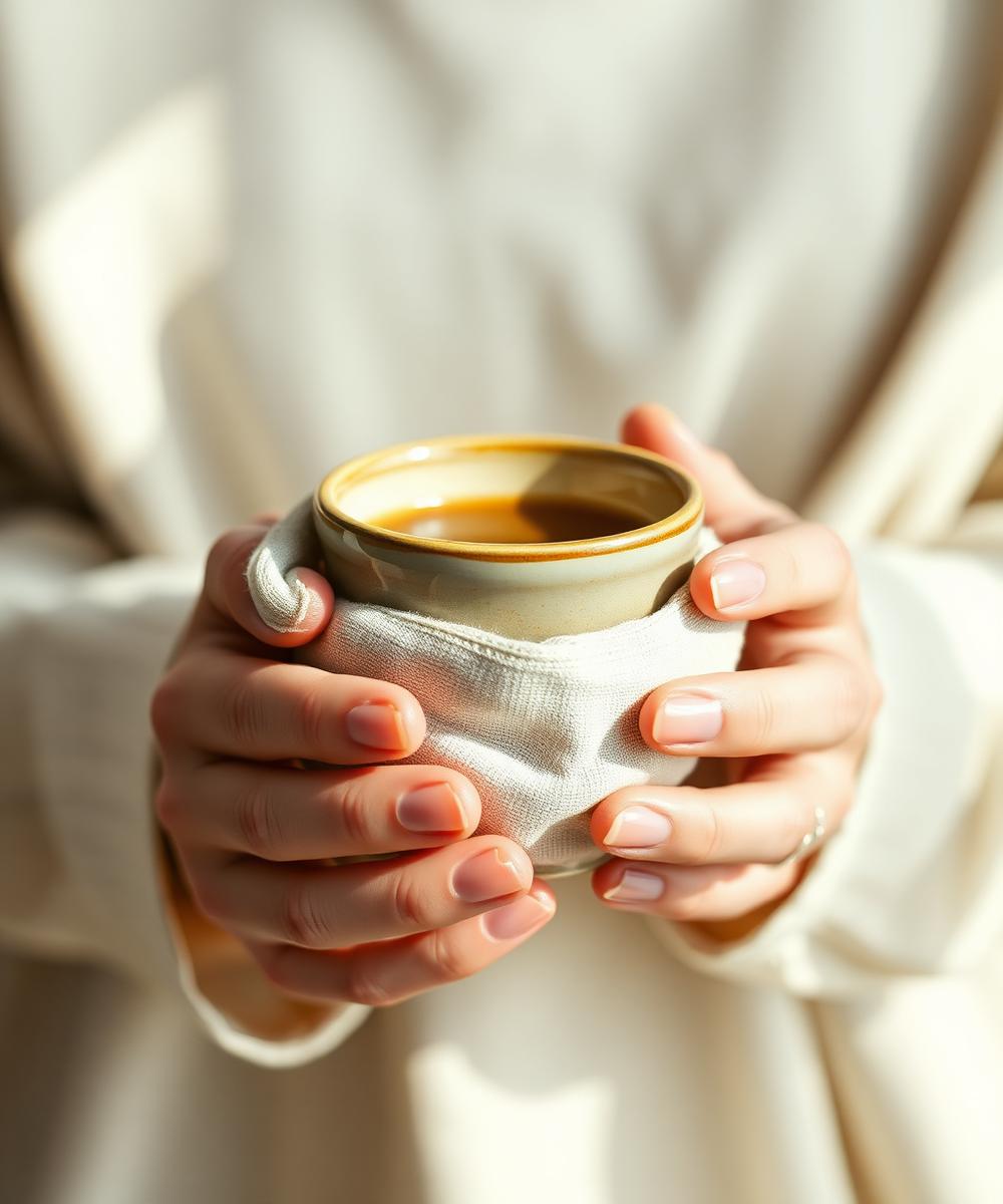 Manos sosteniendo una taza cerámica